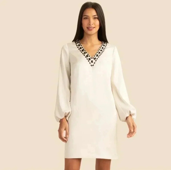 Trina Turk Beaming Jeweled Embellishments V-Neckline Shift Dress(4) - Picture 1 of 12